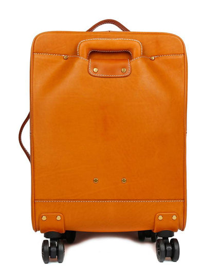 Unisex Genuine Vintage Vegetable Tanned Leather Carry On Business Trolley Bag Rotate Universal Wheel 20 Inch Travelling Luggage Bag-4