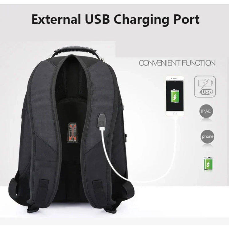 Swiss-Style Waterproof Laptop Backpack with USB Charge Port-2