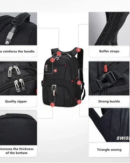 Waterproof Backpack with USB Charging PortRucksack Black-4