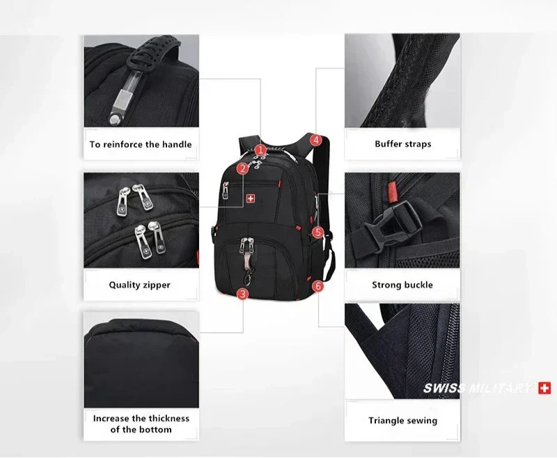 Waterproof Backpack with USB Charging PortRucksack Black-4