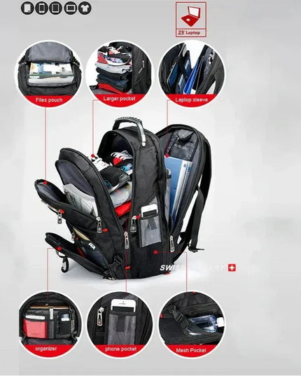 Waterproof Backpack with USB Charging PortRucksack Black-3