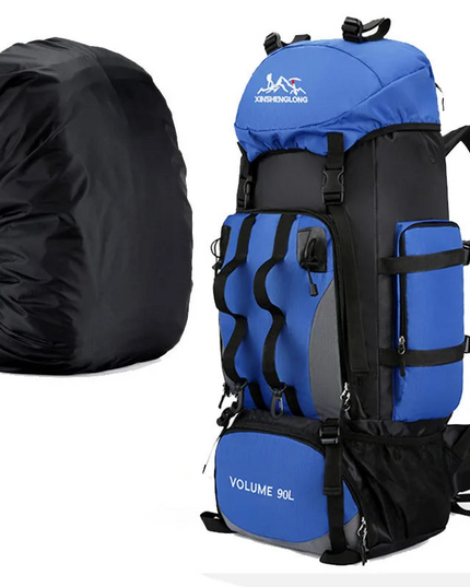 90L Waterdichte Outdoor Rugzak Blauw met Regenhoes - Extra Grote Backpack voor Expedities