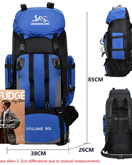 90L Waterdichte Outdoor Rugzak Blauw met Regenhoes - Extra Grote Backpack voor Expedities