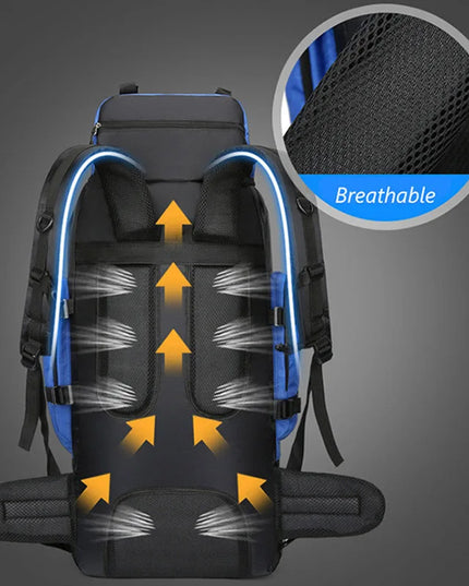 90L Waterdichte Outdoor Rugzak Blauw met Regenhoes - Extra Grote Backpack voor Expedities