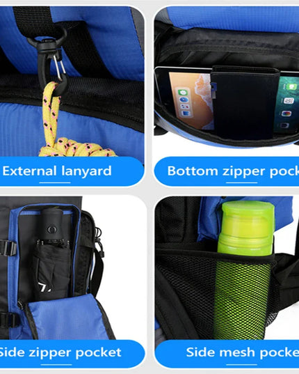 90L Waterdichte Outdoor Rugzak Blauw met Regenhoes - Extra Grote Backpack voor Expedities