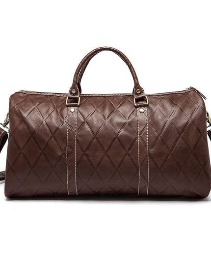 Rossie Viren  Men's Quilted Large Capacity  Leather Duffel Carryall Travel  Bag-0