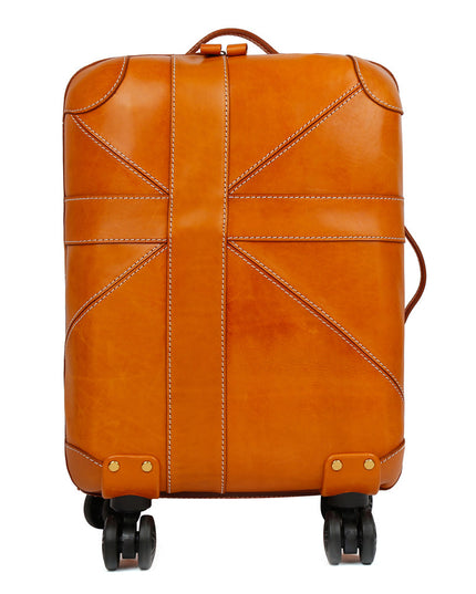 Unisex Genuine Vintage Vegetable Tanned Leather Carry On Business Trolley Bag Rotate Universal Wheel 20 Inch Travelling Luggage Bag-2